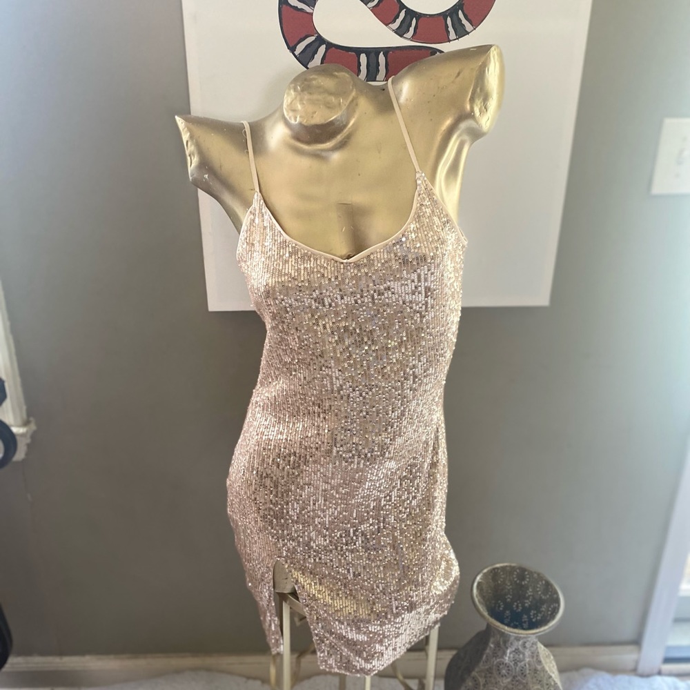 Gold Sequin Stretch Mini Dress - Picture 5 of 5